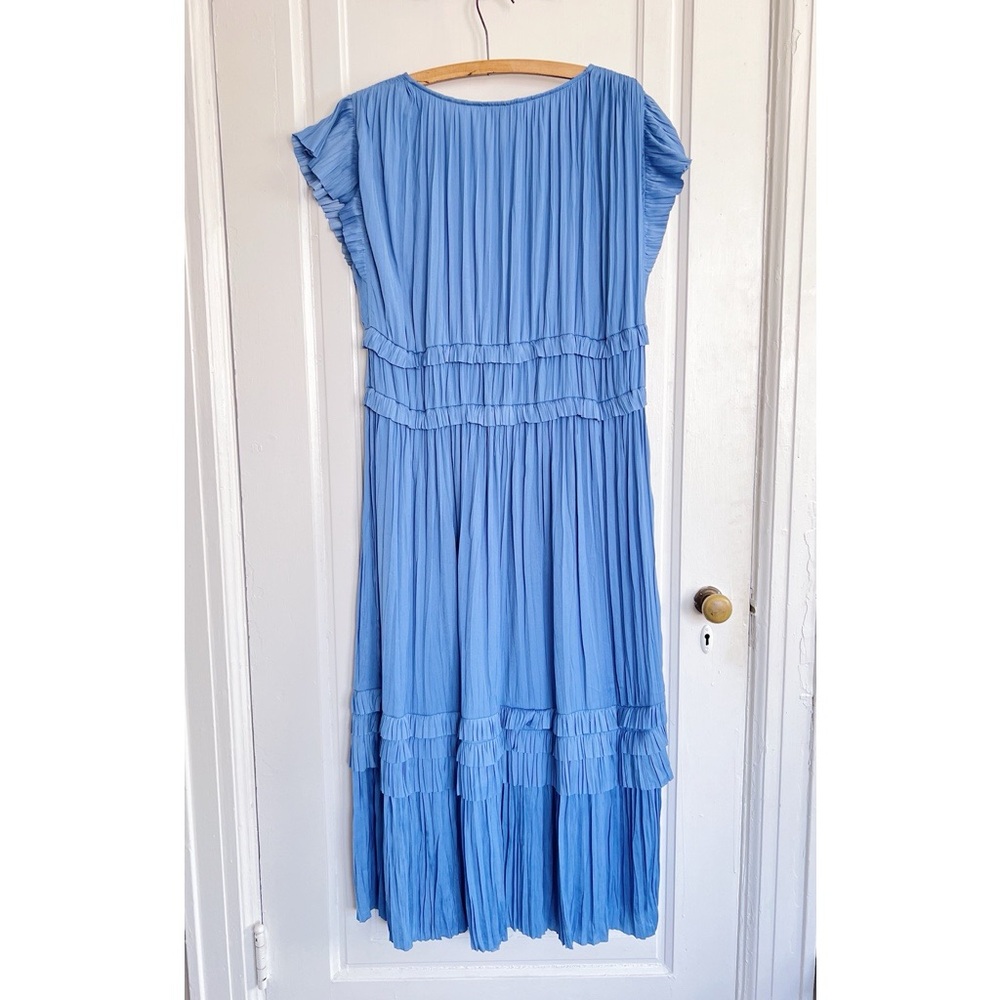 Current Air • Anthropologie Sereia Pleated Midi Dress blue flutter sleeve - Picture 11 of 13